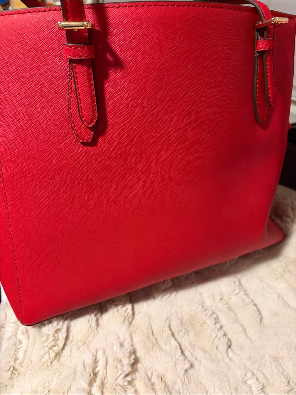 Michael Kors Bright Red Saffiano Leather Tote with Gold Accents - Picture 7 of 10